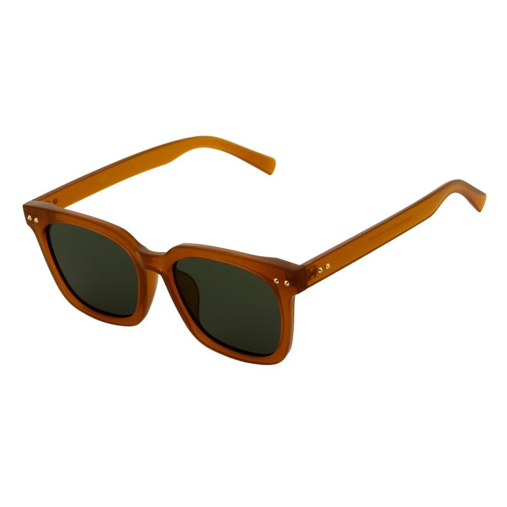 Polarized Classic Retro Horn Rimmed Metal Accent Jelly Brown Green Tint Lens